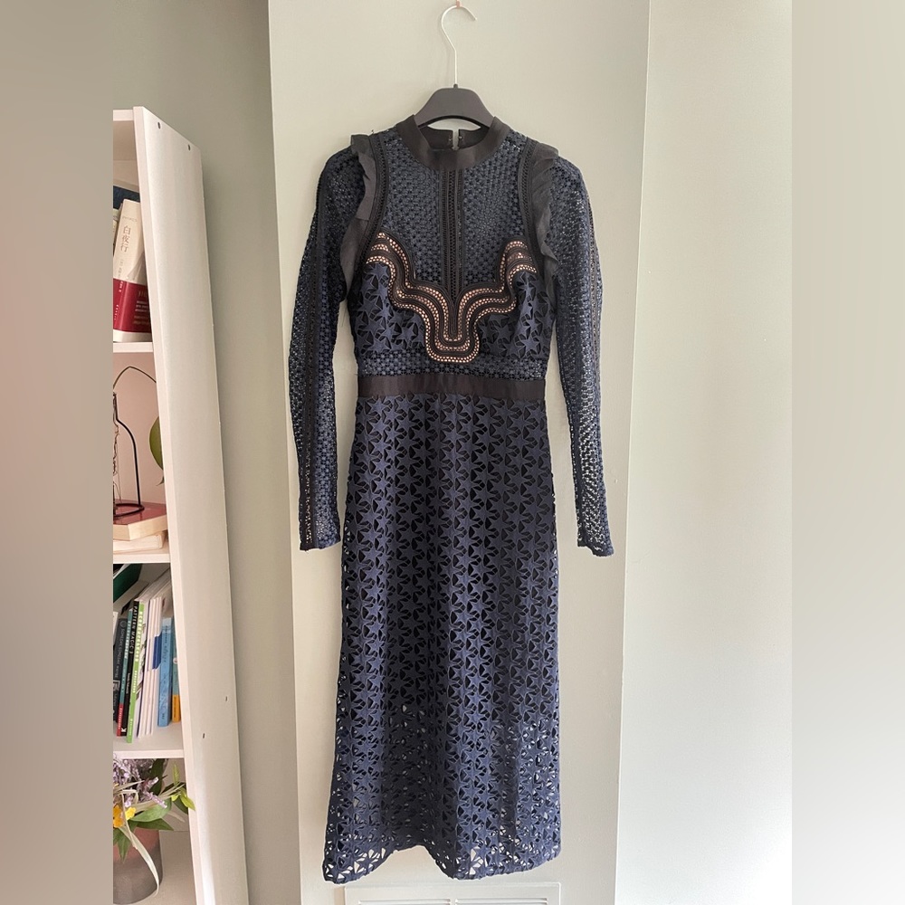 Self portrait navy classic embroidery dress